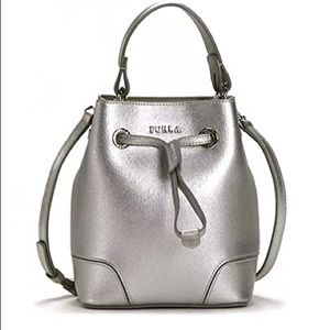 Furla Stacy Mini Drawstring Shoulder Bag Silver